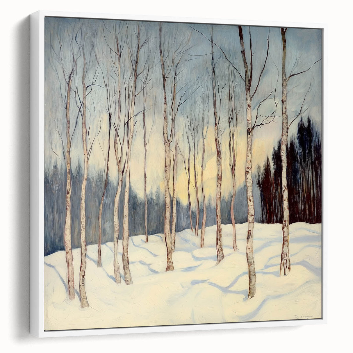 Framed canvas art showcasing an abstract floral design in soft pastel colors, viewed from the side, perfect for modern home decor and enhancing interior aesthetics.
