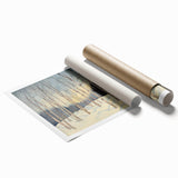 Abstract floral design rolled print featuring vibrant colors and intricate patterns, elegantly packaged in a protective cardboard tube for home decor enhancement.