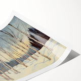 Abstract floral design rolled print showcasing vibrant colors and intricate patterns, elegantly packaged in a protective cardboard tube, perfect for home decor.