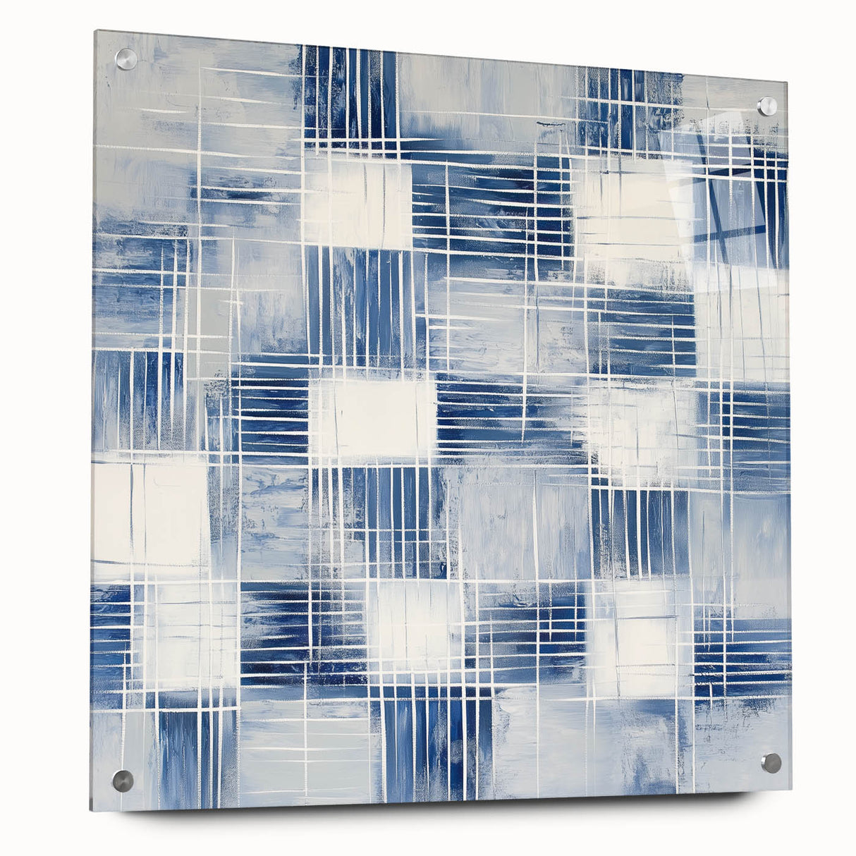 Colorful Abstract Wall Art – Blue Grid Modern Minimalist Canvas