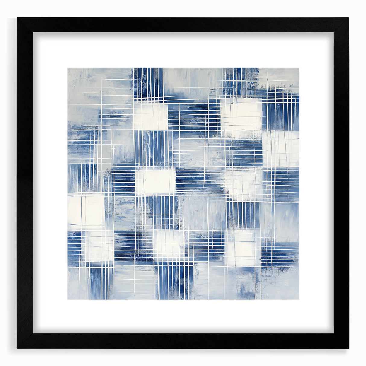 Colorful Abstract Wall Art – Blue Grid Modern Minimalist Canvas