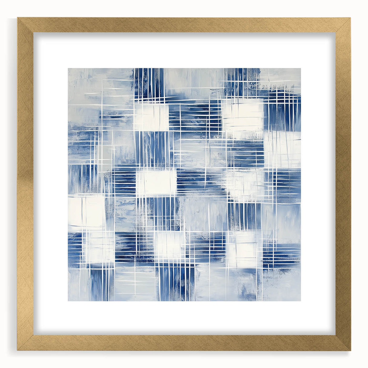 Colorful Abstract Wall Art – Blue Grid Modern Minimalist Canvas