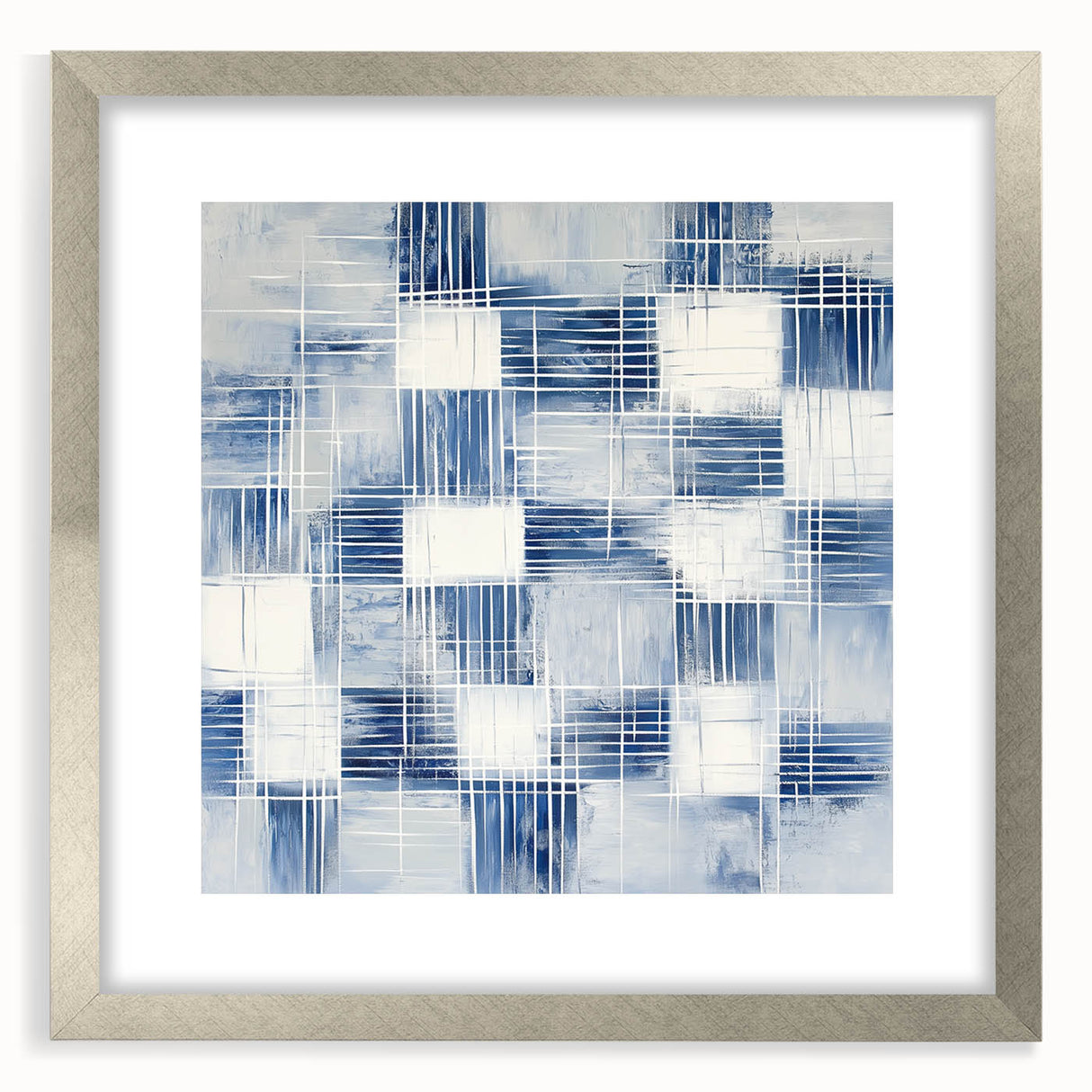 Colorful Abstract Wall Art – Blue Grid Modern Minimalist Canvas