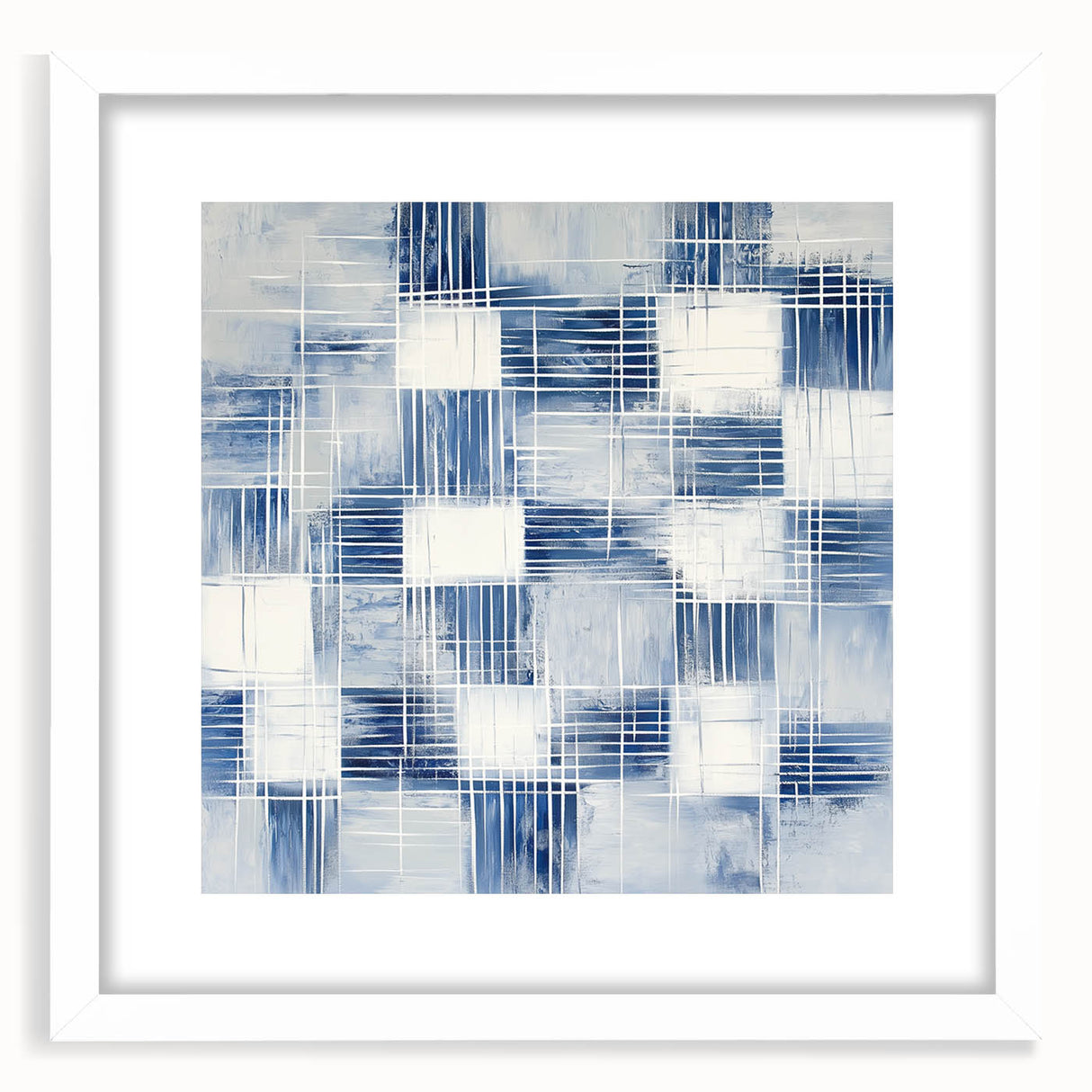 Colorful Abstract Wall Art – Blue Grid Modern Minimalist Canvas