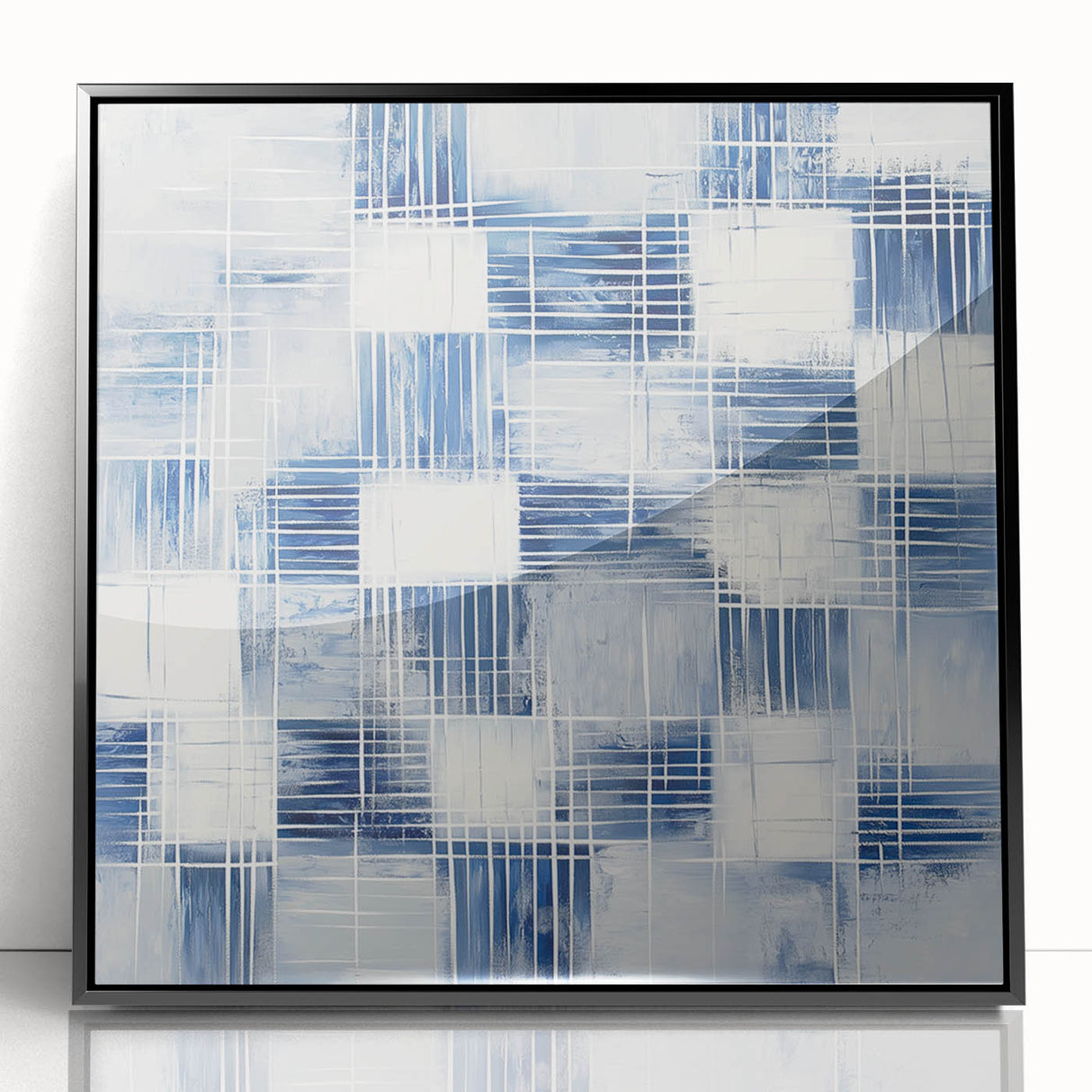 Colorful Abstract Wall Art – Blue Grid Modern Minimalist Canvas