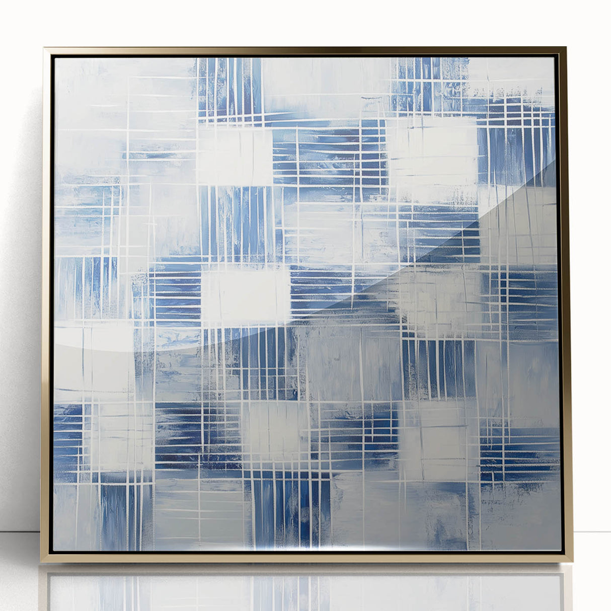 Colorful Abstract Wall Art – Blue Grid Modern Minimalist Canvas
