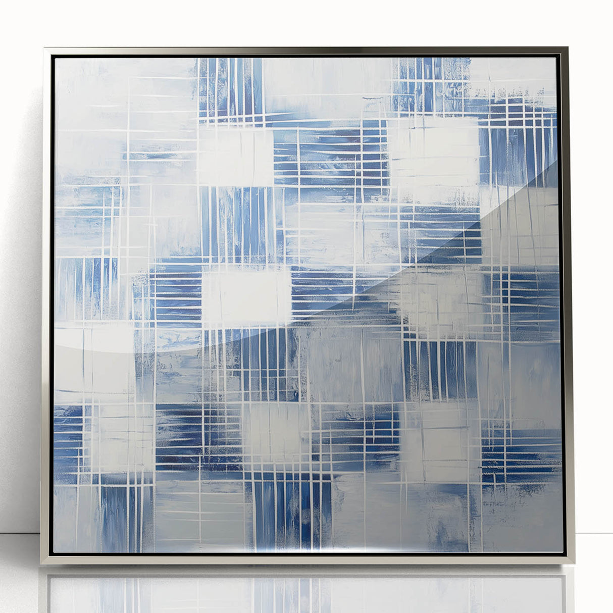 Colorful Abstract Wall Art – Blue Grid Modern Minimalist Canvas