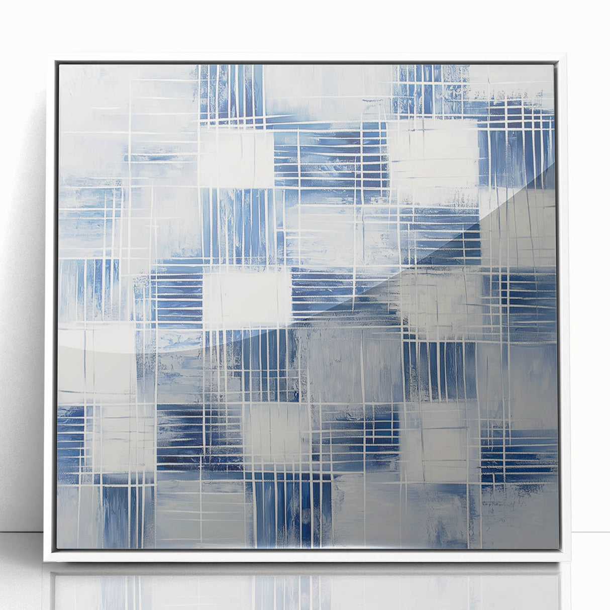 Colorful Abstract Wall Art – Blue Grid Modern Minimalist Canvas