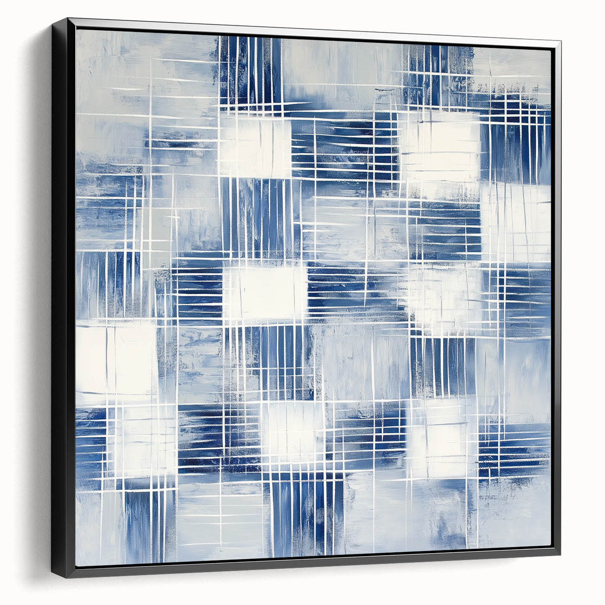 Colorful Abstract Wall Art – Blue Grid Modern Minimalist Canvas