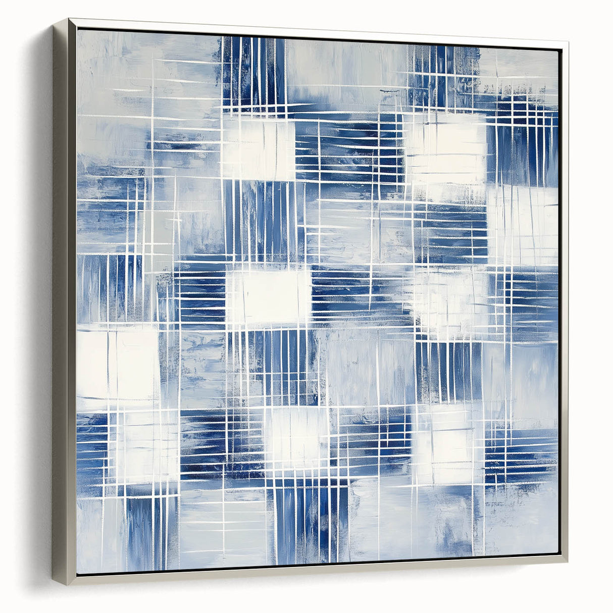 Colorful Abstract Wall Art – Blue Grid Modern Minimalist Canvas