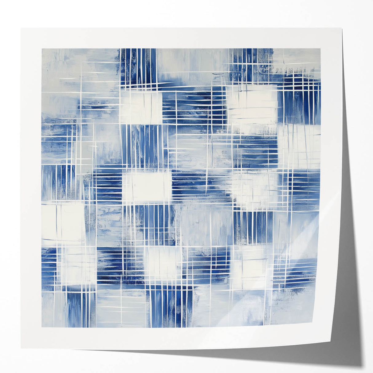 Colorful Abstract Wall Art – Blue Grid Modern Minimalist Canvas