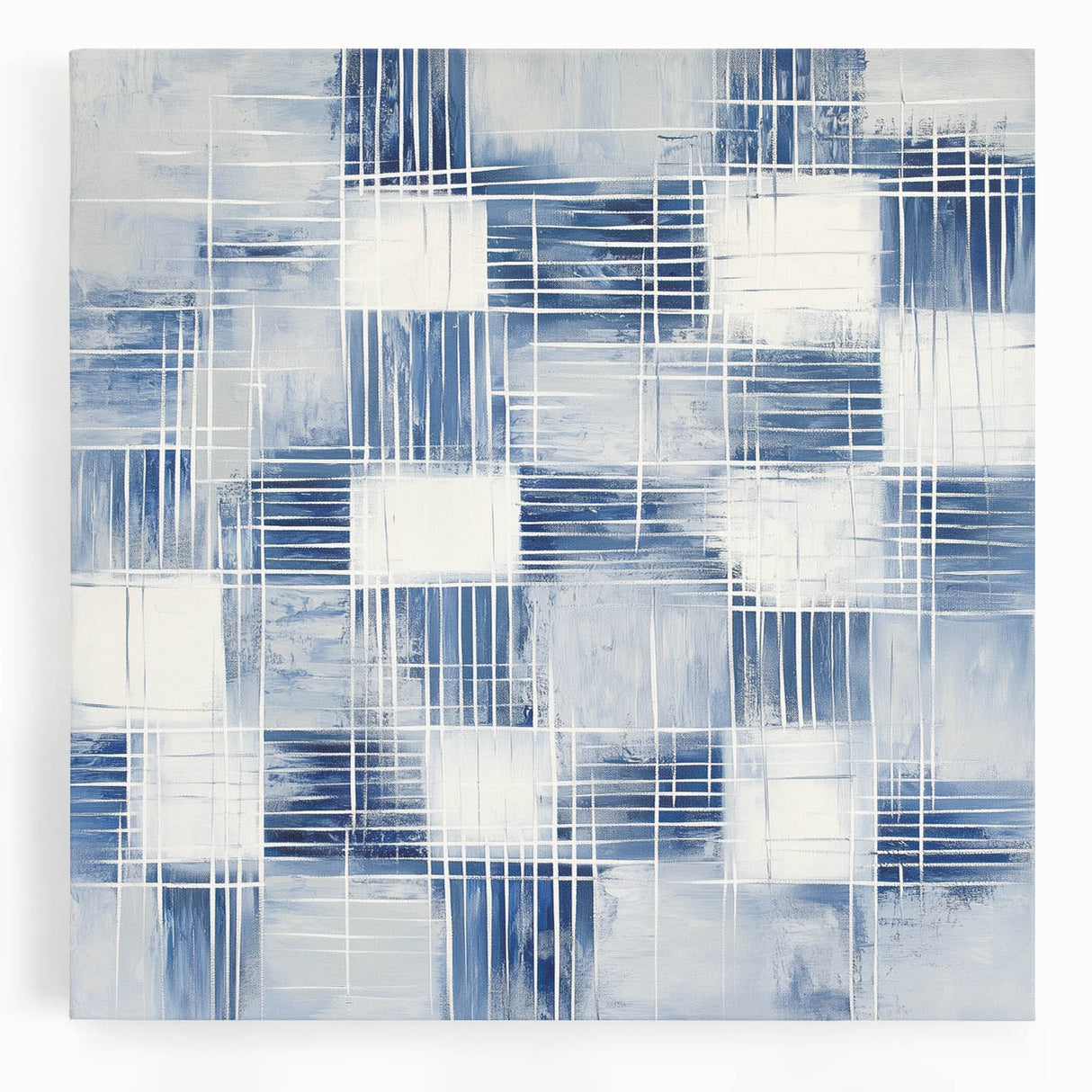 Colorful Abstract Wall Art – Blue Grid Modern Minimalist Canvas