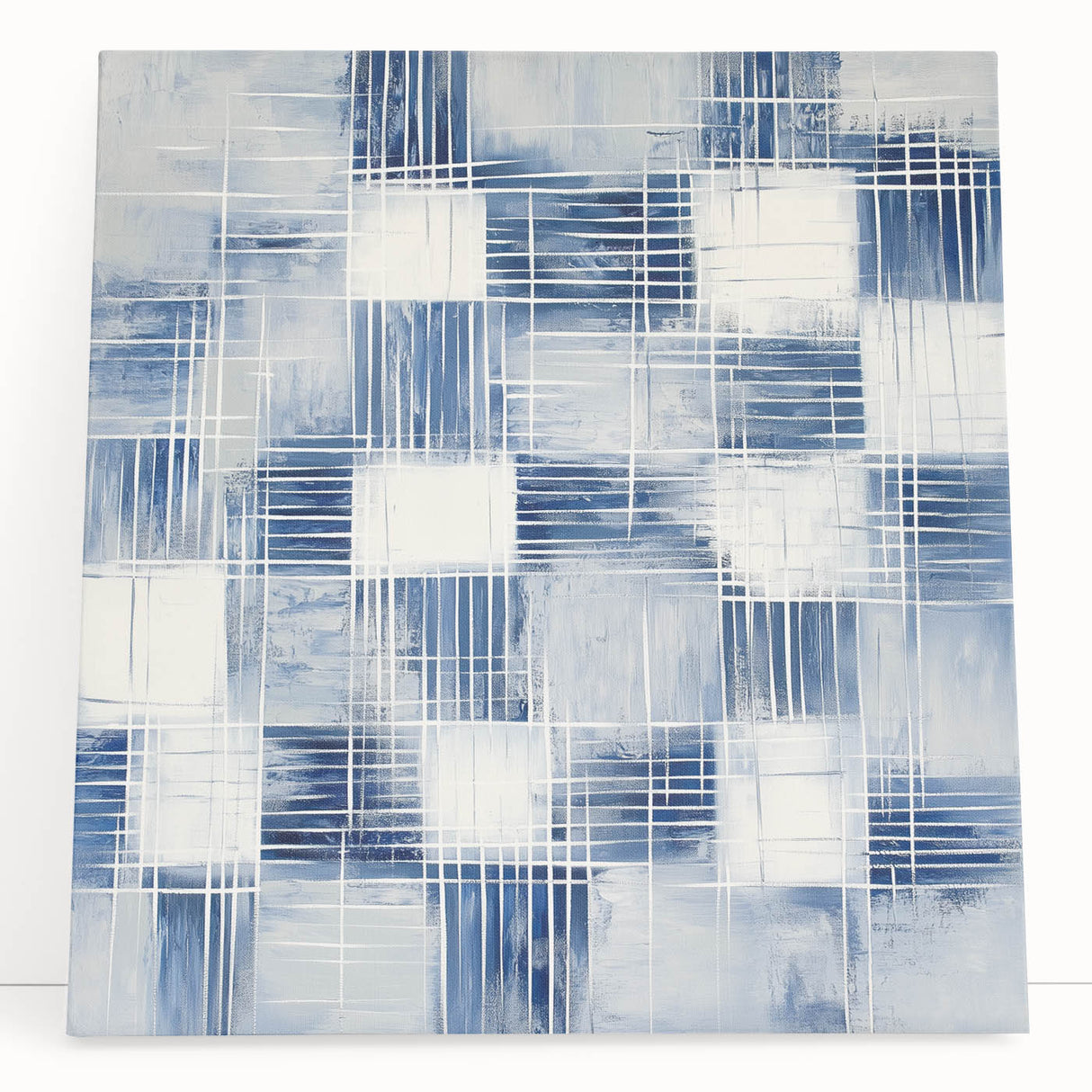 Colorful Abstract Wall Art – Blue Grid Modern Minimalist Canvas