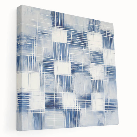 Colorful Abstract Wall Art – Blue Grid Modern Minimalist Canvas