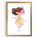 Underwater Swimmer Girls Room Wall Art - Playful Nursery Print