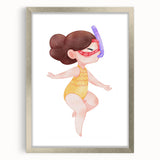 Underwater Swimmer Girls Room Wall Art - Playful Nursery Print