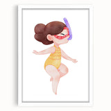 Underwater Swimmer Girls Room Wall Art - Playful Nursery Print
