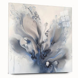 Abstract floral acrylic wall art displayed on a glass panel, showcasing vibrant colors and intricate designs, ideal for modern home decor. The side view highlights its sleek finish and artistic details, perfect for adding a touch of elegance to any room.