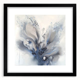 Abstract floral artwork framed in black, showcasing vibrant colors and intricate designs, perfect for modern home decor. Ideal for enhancing any living space.