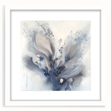 Abstract floral frame artwork with a white mat, showcasing vibrant colors and intricate patterns, perfect for home decor or gallery display. Ideal for adding a modern touch to any interior.