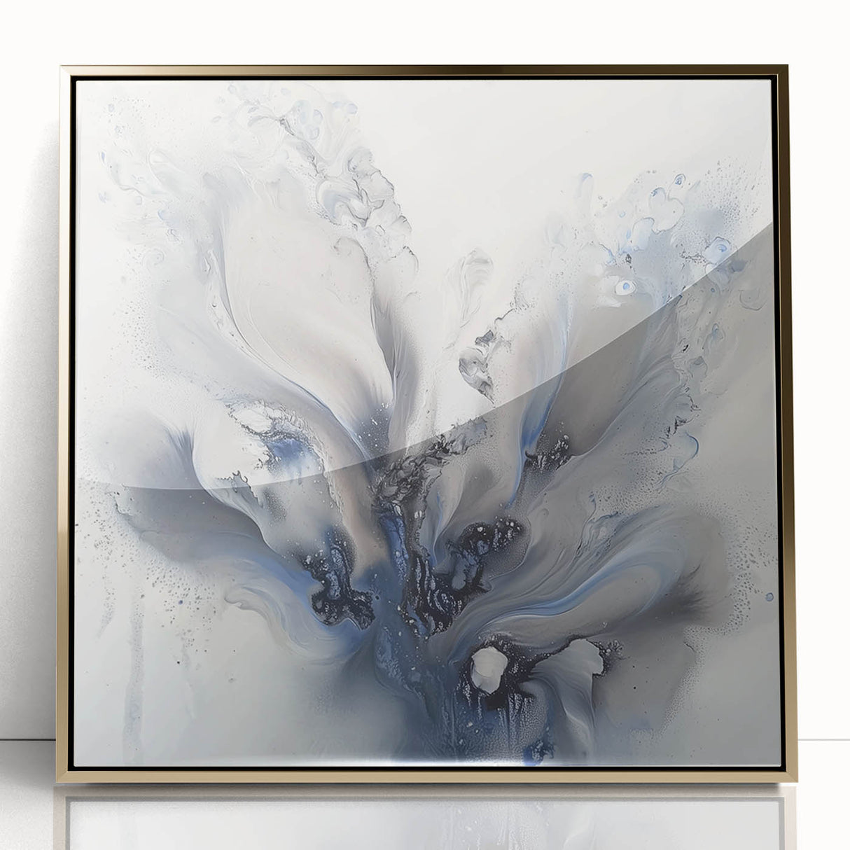 Framed acrylic artwork showcasing abstract floral designs in vibrant colors, featuring a sleek gold frame, perfect for modern home decor accents.
