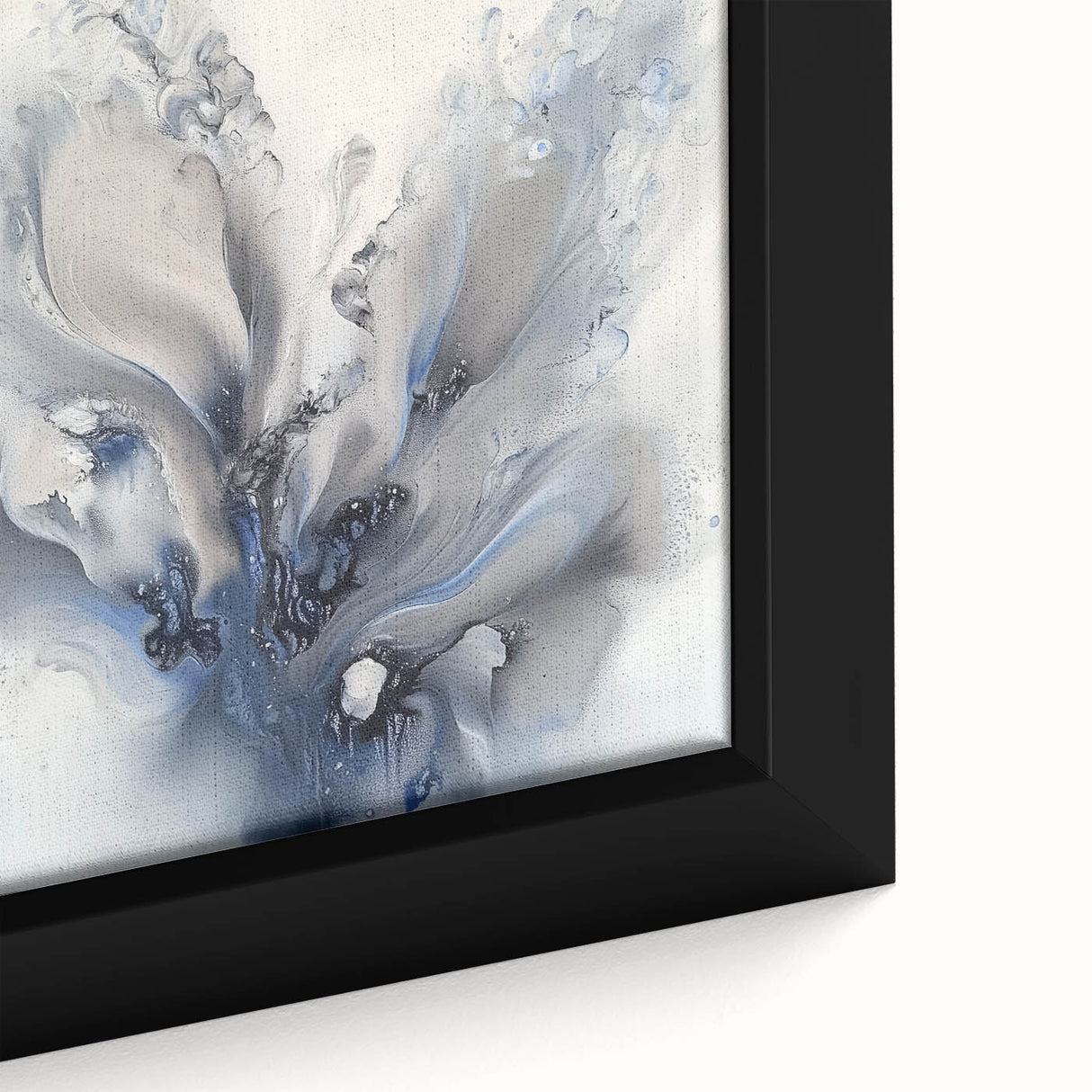 Close-up of an abstract floral framed canvas artwork showcasing vibrant colors and intricate details, perfect for modern home decor and art enthusiasts.