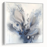 Framed canvas artwork showcasing abstract floral designs with vibrant colors on a white background, viewed from the side to highlight its depth and texture.