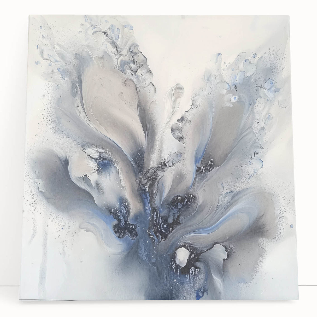 Abstract floral design on a stretched canvas, showcasing vibrant colors and intricate patterns, ideal for contemporary home decor. Perfect for adding elegance and creativity to any space.