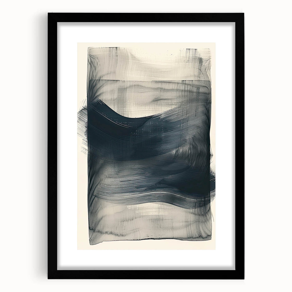 Minimalist black-framed wall art with a white mat, showcasing an abstract design that enhances modern decor. Ideal for living rooms or offices.