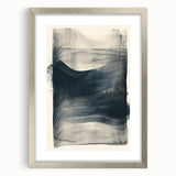 Abstract minimalist wall art framed in silver, showcasing a geometric design with a soft color palette, perfect for modern home decor.