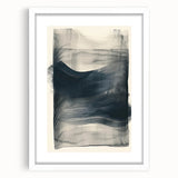 Abstract minimalist wall art framed in a white mat, showcasing geometric shapes in soft tones of beige and gray, perfect for modern decor.