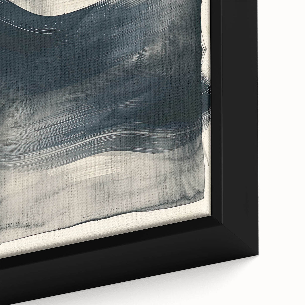 Close-up of a framed abstract minimalist wall art piece showcasing bold geometric shapes in vibrant blue and orange hues, set against a soft white background. This striking design enhances modern decor, ideal for contemporary living spaces.