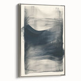 Framed abstract minimalist wall art showcasing a silver-toned design, displayed from a side view to highlight the canvas texture and modern aesthetic. Perfect for contemporary home decor.