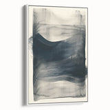 Abstract minimalist wall art displayed in a sleek white frame, featuring soft, muted colors and geometric shapes, perfect for modern home decor.