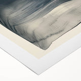 Abstract minimalist wall art on rolled canvas, showcasing soft blue and white tones with geometric shapes, presented in a protective cardboard tube for easy display.