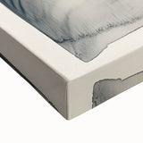 Close-up of an abstract minimalist wall art piece on stretched canvas, showcasing soft earthy tones and fluid shapes, perfect for modern home decor.