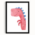 Playful Red Dinosaur Girls Room Wall Art - Fun Nursery Print
