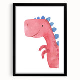 Playful Red Dinosaur Girls Room Wall Art - Fun Nursery Print