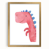Playful Red Dinosaur Girls Room Wall Art - Fun Nursery Print
