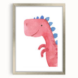 Playful Red Dinosaur Girls Room Wall Art - Fun Nursery Print