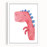 Playful Red Dinosaur Girls Room Wall Art - Fun Nursery Print
