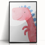 Playful Red Dinosaur Girls Room Wall Art - Fun Nursery Print