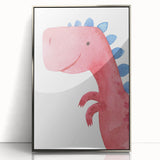 Playful Red Dinosaur Girls Room Wall Art - Fun Nursery Print