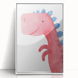 Playful Red Dinosaur Girls Room Wall Art - Fun Nursery Print