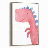 Playful Red Dinosaur Girls Room Wall Art - Fun Nursery Print