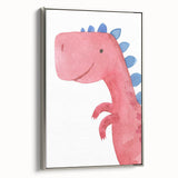 Playful Red Dinosaur Girls Room Wall Art - Fun Nursery Print