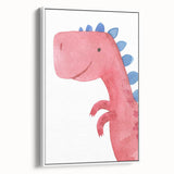 Playful Red Dinosaur Girls Room Wall Art - Fun Nursery Print