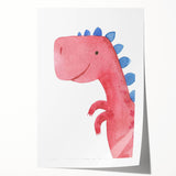 Playful Red Dinosaur Girls Room Wall Art - Fun Nursery Print