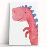 Playful Red Dinosaur Girls Room Wall Art - Fun Nursery Print