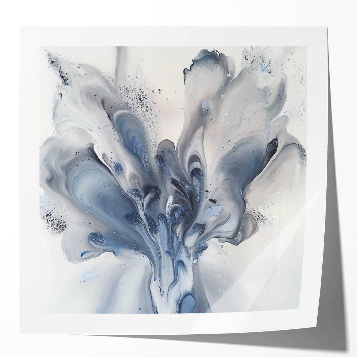 Abstract floral art print mockup showcasing vibrant colors and intricate designs, displayed in a glossy finish, ideal for home decor inspiration.